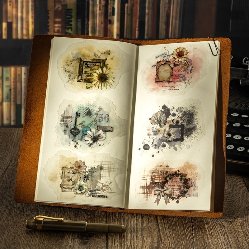 BONBONBONNIE🐰番茄醬少女 那些舊時光系列 復古花卉水彩渲染PET貼紙-細節圖6