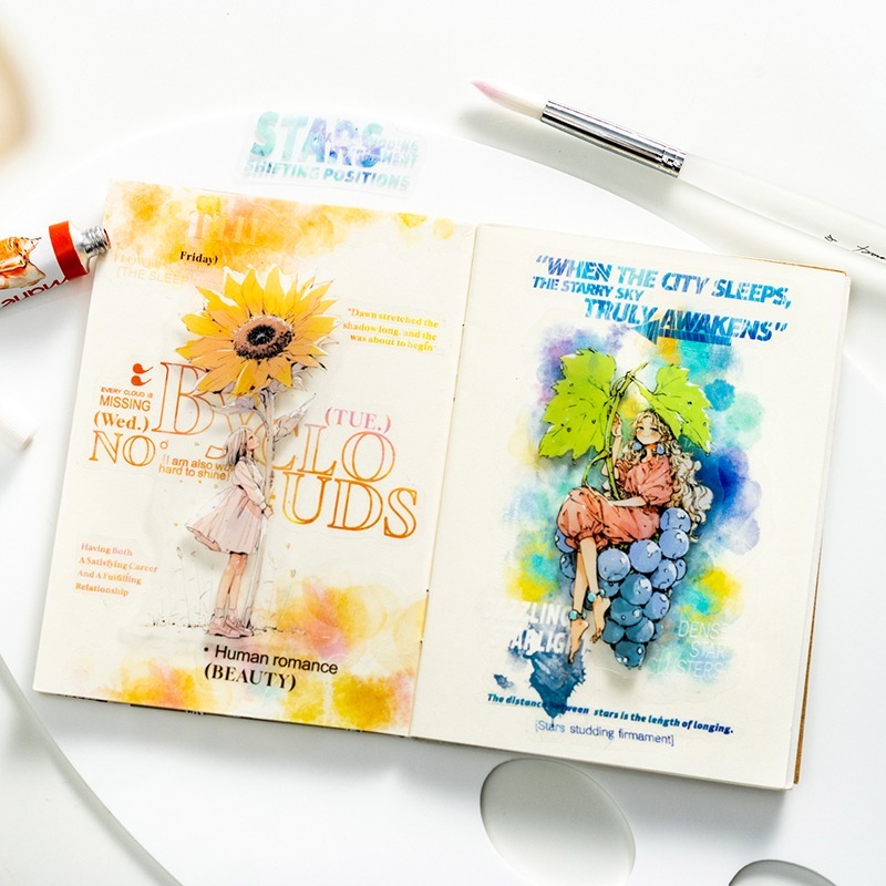 BONBONBONNIE🐰番茄醬少女 大自然的饋贈詩系列 水彩暈染文字PET貼紙包-細節圖5