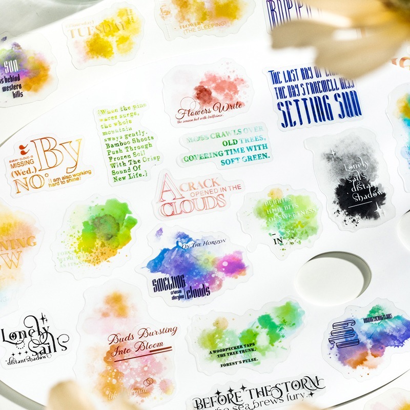 BONBONBONNIE🐰番茄醬少女 大自然的饋贈詩系列 水彩暈染文字PET貼紙包-細節圖6