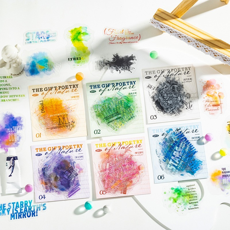 BONBONBONNIE🐰番茄醬少女 大自然的饋贈詩系列 水彩暈染文字PET貼紙包-規格圖8