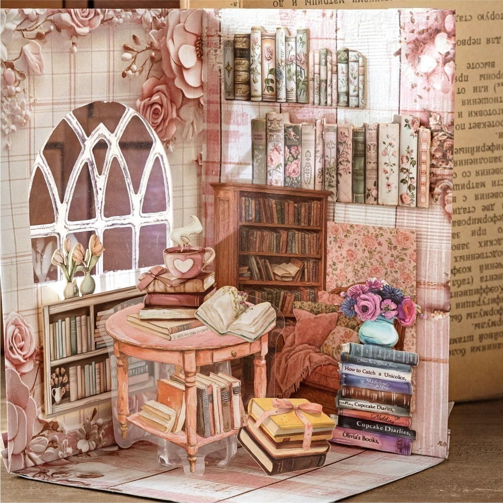 BONBONBONNIE🐰陌墨 書籍陳列室系列 復古水書屋場景 硬卡貼紙-細節圖9