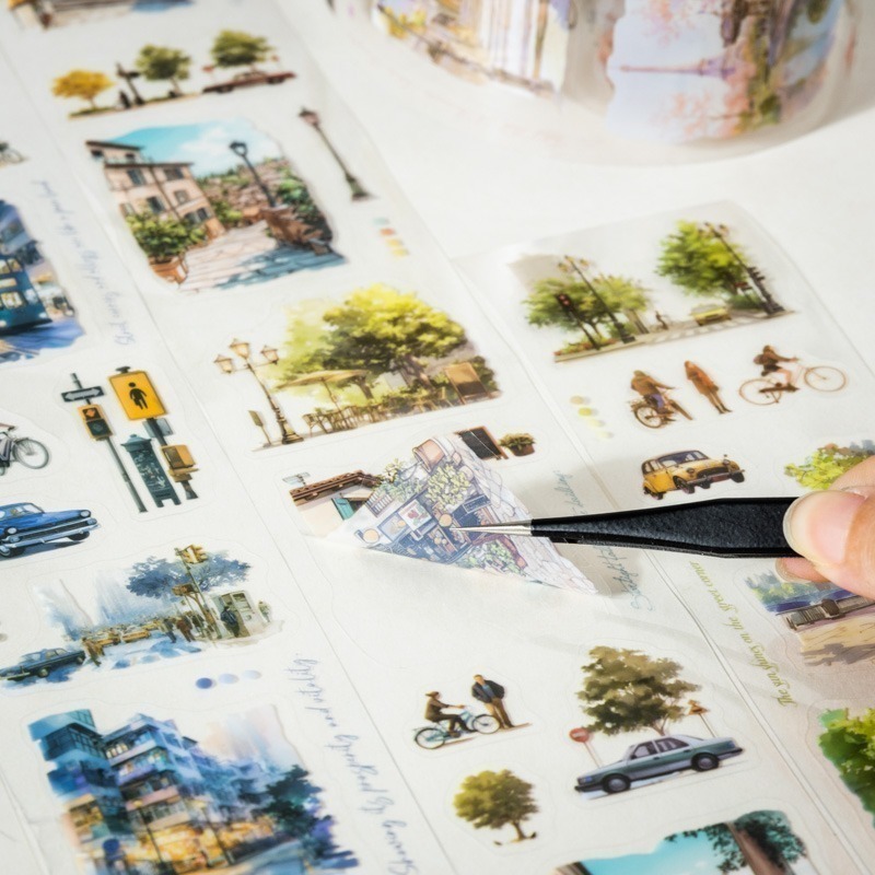 BONBONBONNIE🐰 番茄醬少女 都市一角系列 都會街景水彩PET膠帶-細節圖6