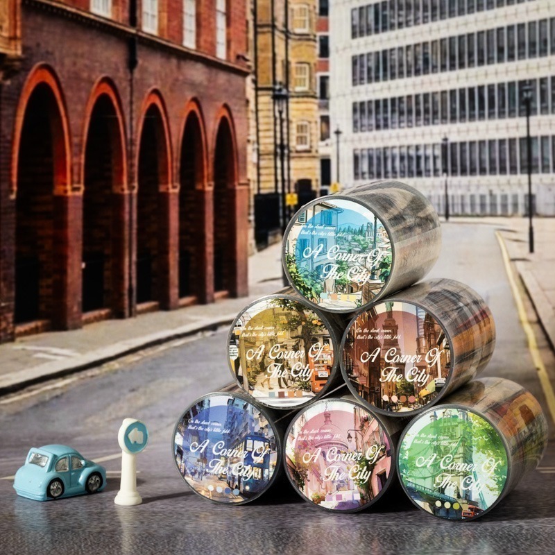 BONBONBONNIE🐰 番茄醬少女 都市一角系列 都會街景水彩PET膠帶-細節圖7