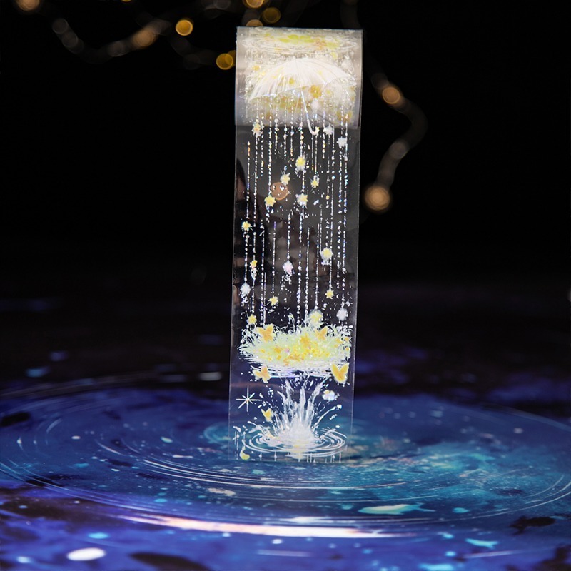 BON BONNIE🐰手帳素材 美好的一天 雨季朦朧系列 雨傘雨滴造景PET膠帶-細節圖2