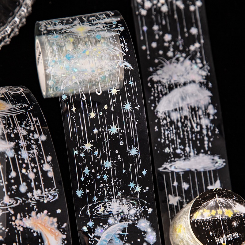 BON BONNIE🐰手帳素材 美好的一天 雨季朦朧系列 雨傘雨滴造景PET膠帶-細節圖3