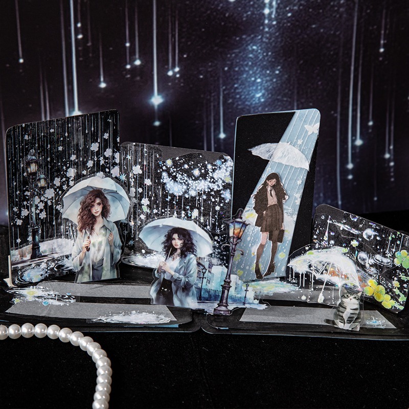 BON BONNIE🐰手帳素材 美好的一天 雨季朦朧系列 雨傘雨滴造景PET膠帶-細節圖5