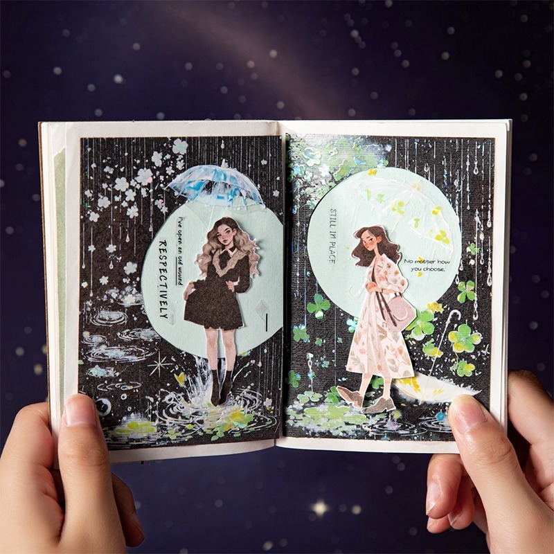 BON BONNIE🐰手帳素材 美好的一天 雨季朦朧系列 雨傘雨滴造景PET膠帶-細節圖6