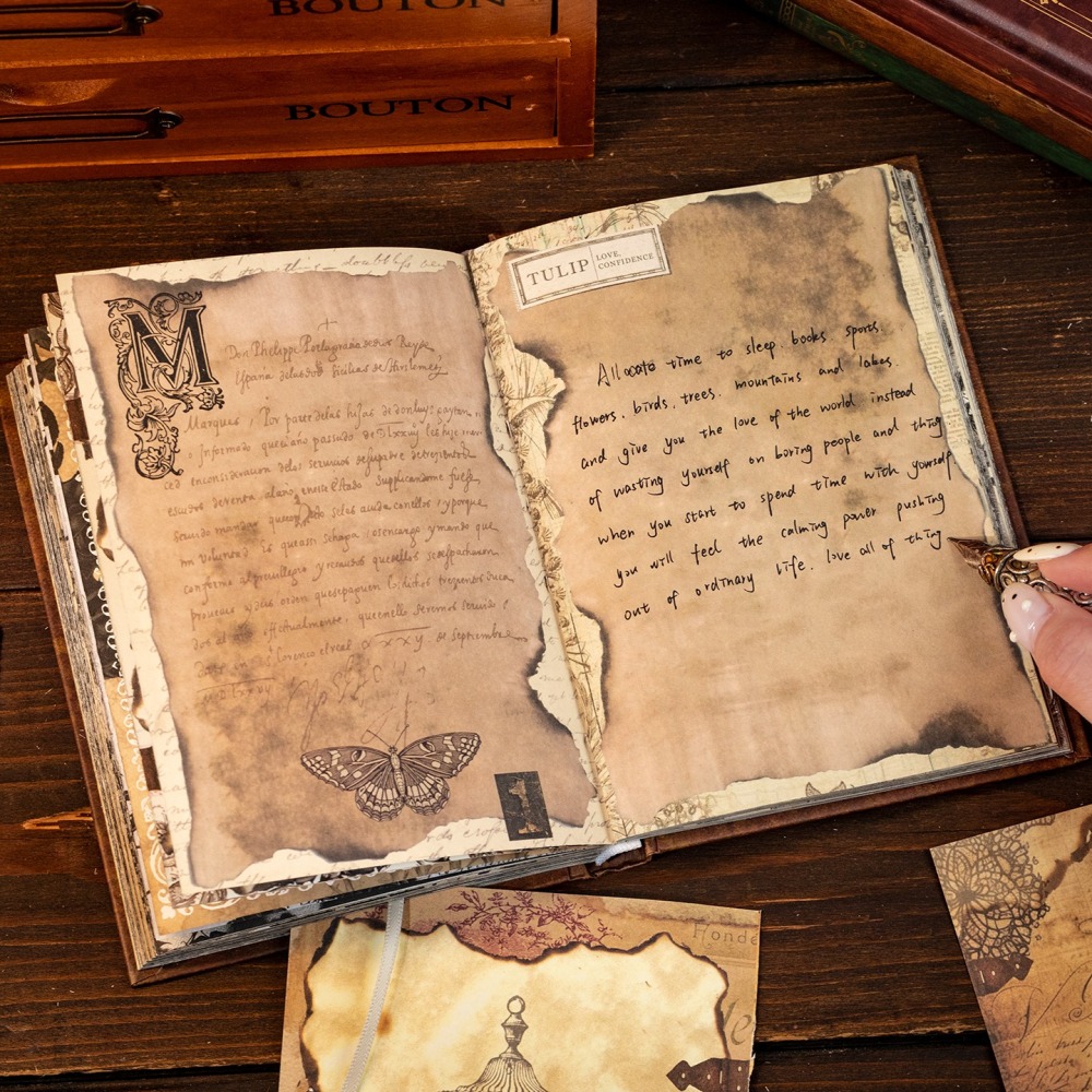 BON BON BONNIE🐰語閑  世紀讚歌系列 歐式復古 精裝彩頁 筆記本手帳本-細節圖7