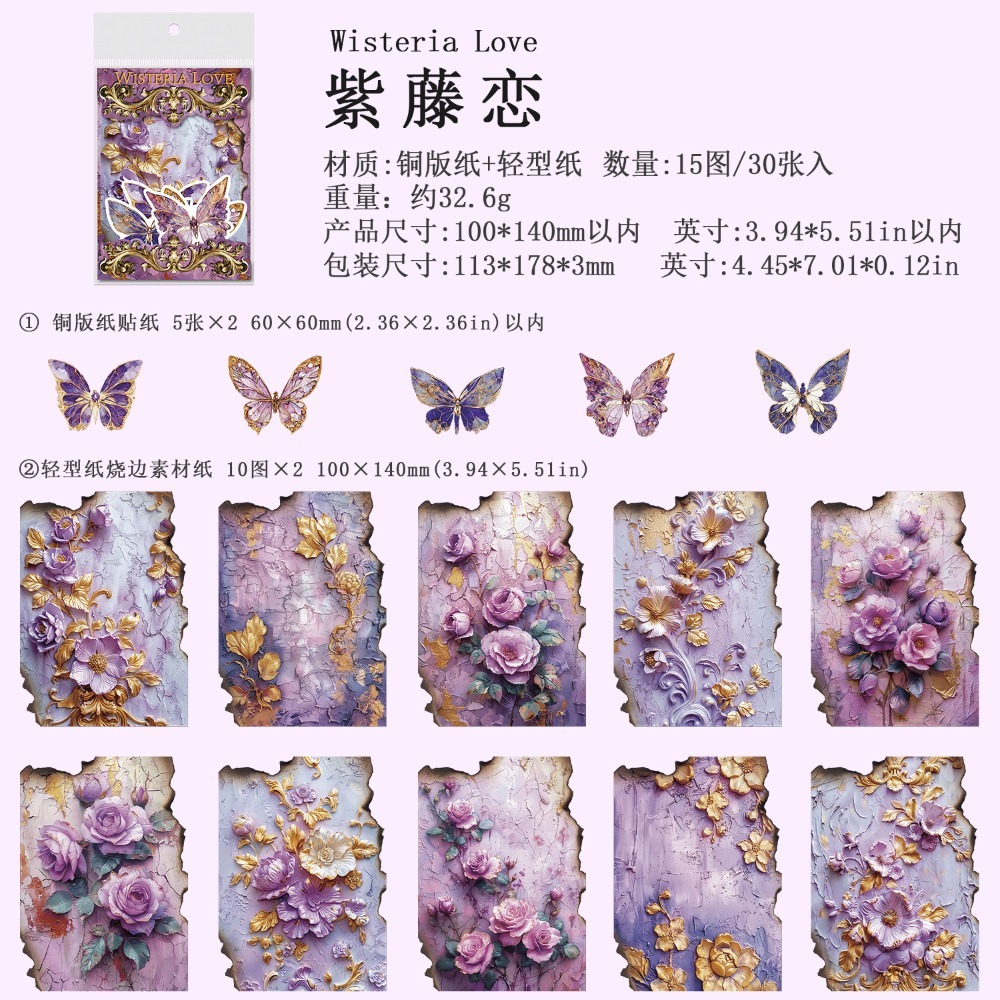 BONBONBONNIE🐰古古森林 洛可可繁花系列 復古蝴蝶花卉素材紙-規格圖8