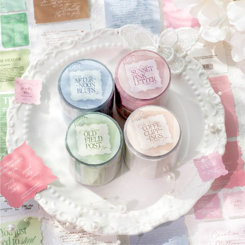 BONBONBONNIE🐰暮光 復古報刊鋪系列 閃砂PET文字膠帶-細節圖2