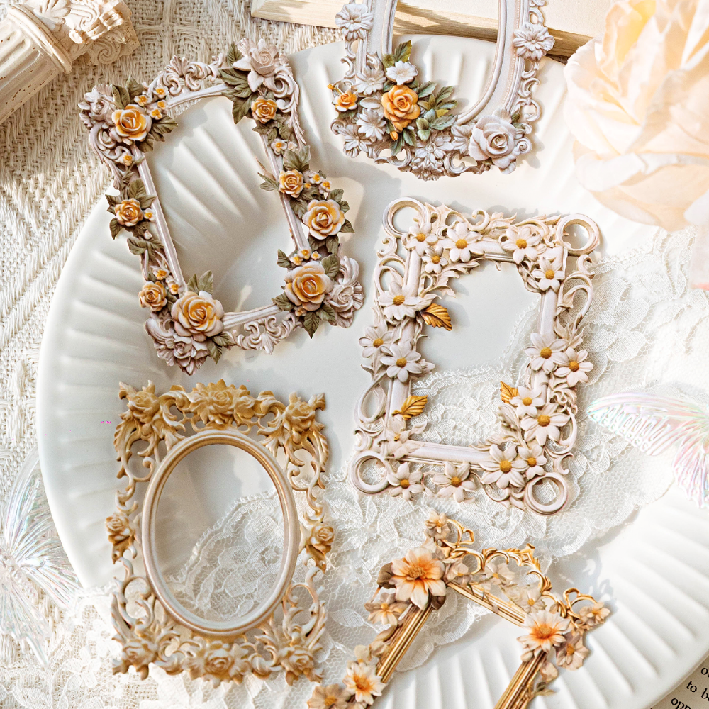 BON BON BONNIE🐰陌墨 花鏡莊園系列 浮雕復古鏤空異形相框邊框素材拼貼卡-細節圖4