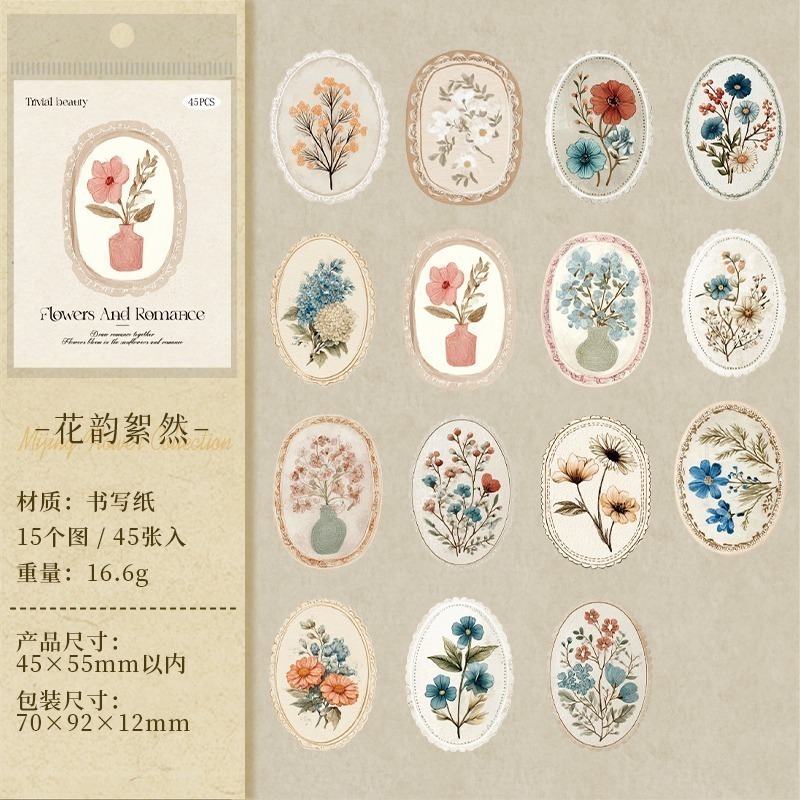 BONBONBONNIE🐰番茄醬少女 謐境花集 復古手繪花卉盒裝貼紙包-規格圖7