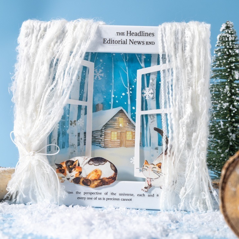 BONBONBONNIE🐰番茄醬少女 窗外的雪 冬季造景雪景PET貼紙包-細節圖4