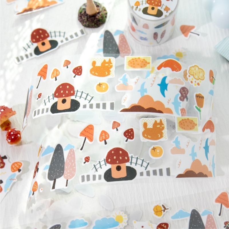 BONBONBONNIE🐰暮光 春日萌芽系列 可愛簡約童趣插圖閃砂膠帶-細節圖2