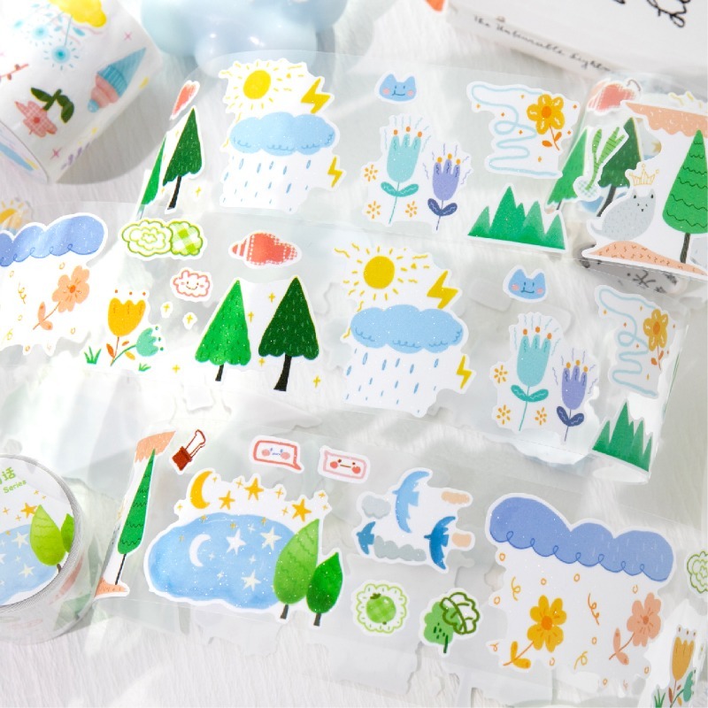 BONBONBONNIE🐰暮光 春日萌芽系列 可愛簡約童趣插圖閃砂膠帶-細節圖5