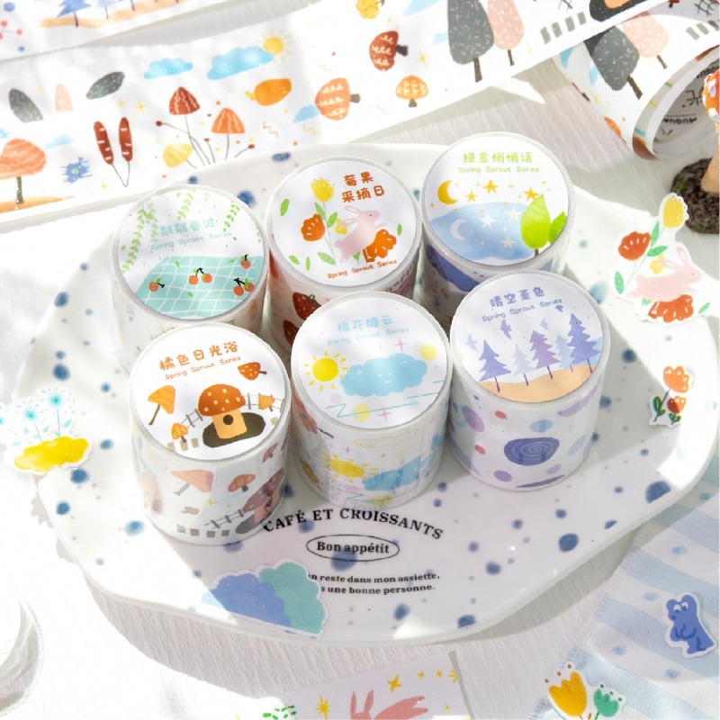 BONBONBONNIE🐰暮光 春日萌芽系列 可愛簡約童趣插圖閃砂膠帶-細節圖7