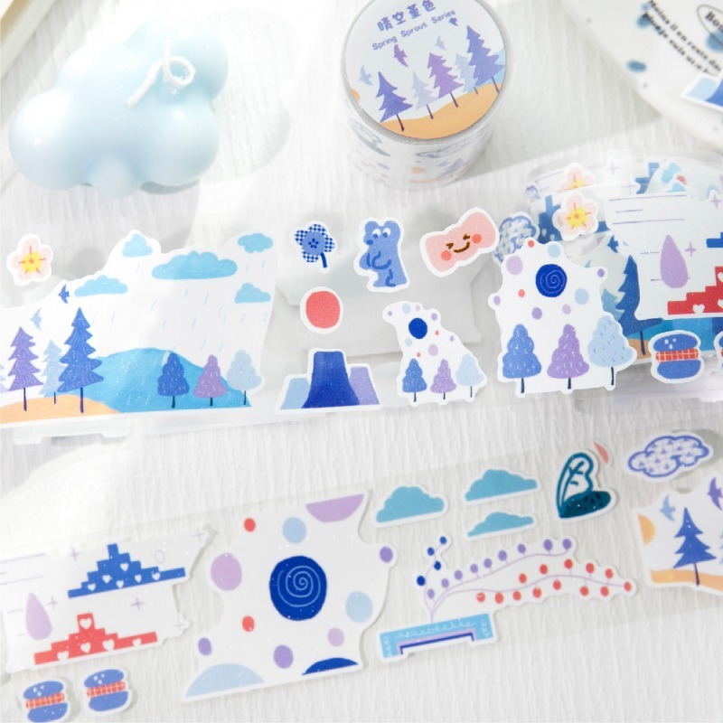 BONBONBONNIE🐰暮光 春日萌芽系列 可愛簡約童趣插圖閃砂膠帶-細節圖9