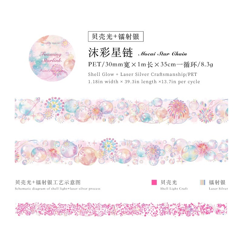 BONBONBONNIE🐰糖詩 浮光夢境系列 夢幻氣泡冰晶PET膠帶-規格圖10