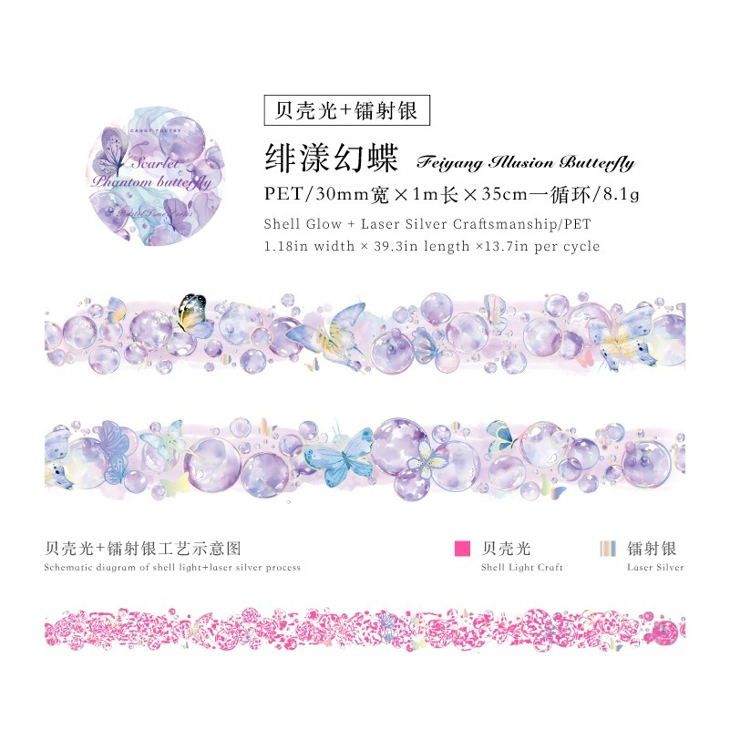 BONBONBONNIE🐰糖詩 浮光夢境系列 夢幻氣泡冰晶PET膠帶-規格圖10