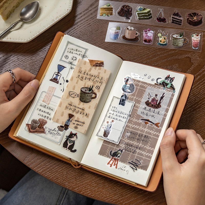 BONBONBONNIE🐰番茄醬少女 閒暇時刻系列 午茶穿搭貓咪霧面PET膠帶-細節圖5