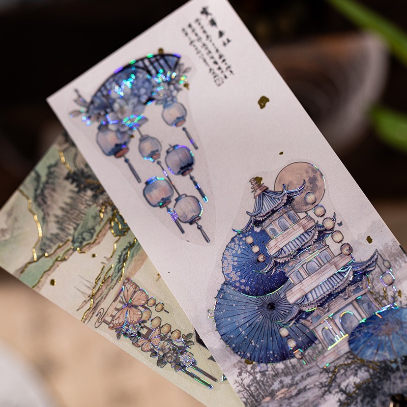 BONBONBONNIE🐰語閑 繁花夢蝶系列 古風防水素材燙金pet貼紙-細節圖4