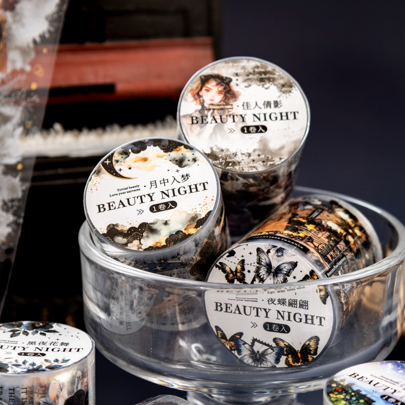 BON BON BONNIE🐰手帳素材 番茄醬少女 黑夜之下系列 黑夜主題燙金PET造景-細節圖10