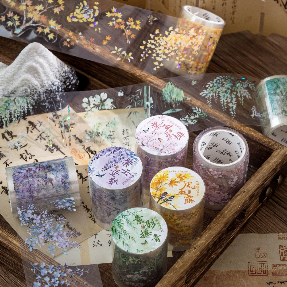 BONBONBONNIE🐰糖詩 風雅枝序系列 古風植物打底冰晶PET膠帶-細節圖5