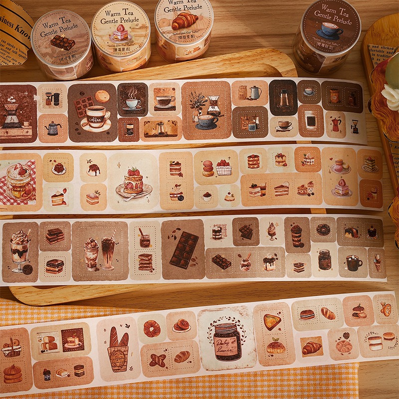 BONBONBONNIE🐰番茄醬少女 暖茶輕序系列 喫茶主題 復古奶茶色調白牛皮紙膠帶-細節圖3