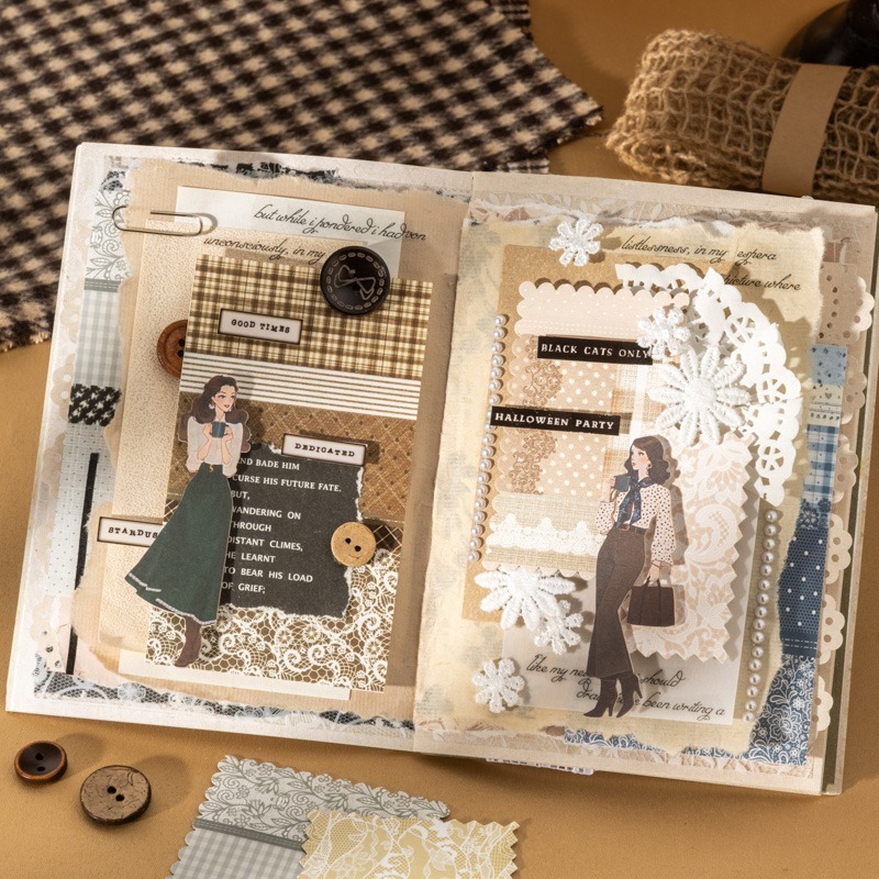 BONBONBONNIE🐰番茄醬少女 花漾拼接系列 蕾絲布紋拼接貼紙本-細節圖5