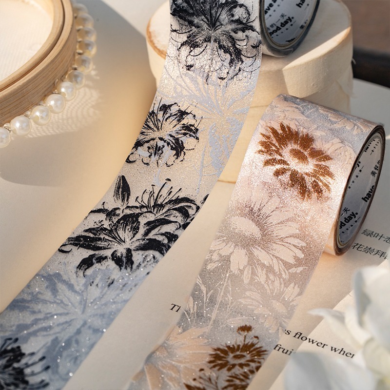 BONBONBONNIE🐰美好的一天 花開朝暮系列 植物主題 拓印植物花卉閃砂PET膠帶-細節圖2