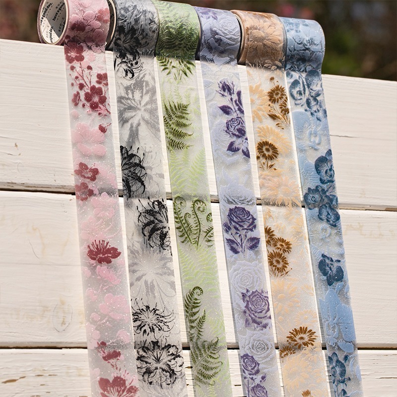 BONBONBONNIE🐰美好的一天 花開朝暮系列 植物主題 拓印植物花卉閃砂PET膠帶-細節圖7