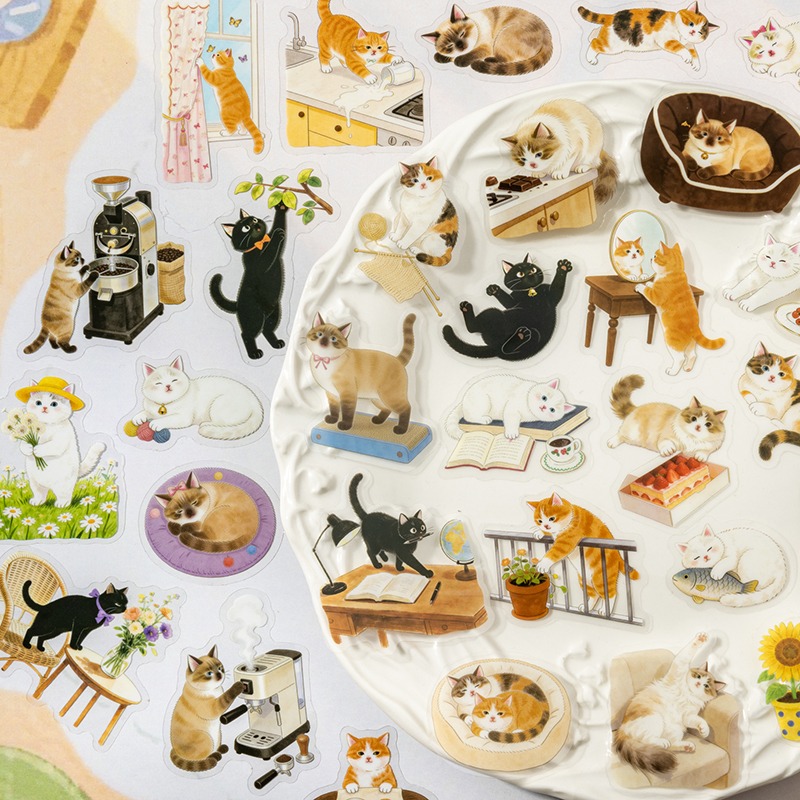 BONBONBONNIE🐰番茄醬少女 萌貓奇遇 可愛貓咪 PET造景貼紙包-細節圖8