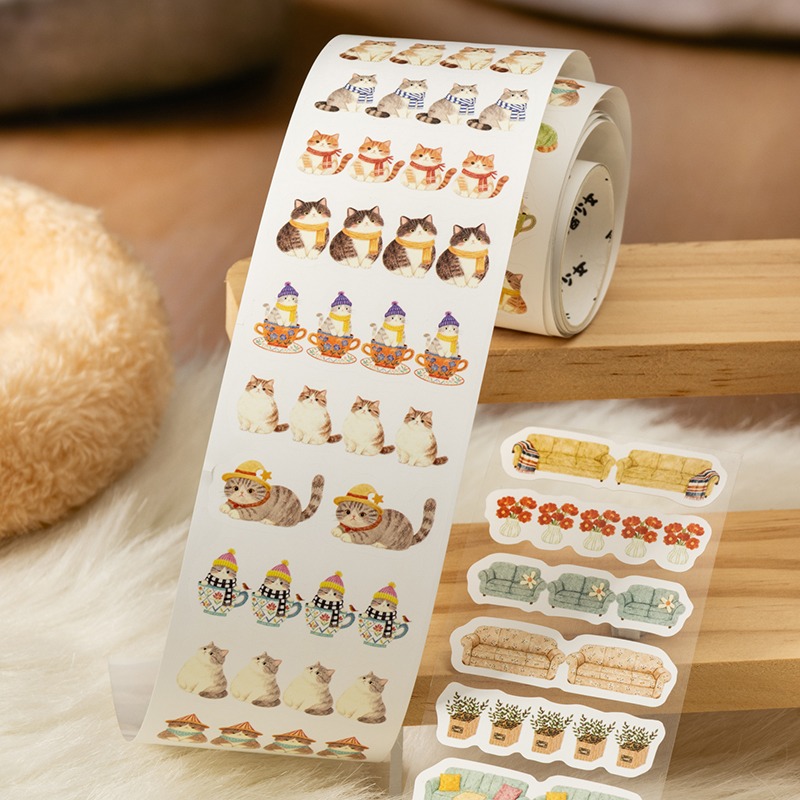 BONBONBONNIE🐰番茄醬少女 貓屋時光 小貓 甜點 傢俱 溫馨 模切膠帶-細節圖2
