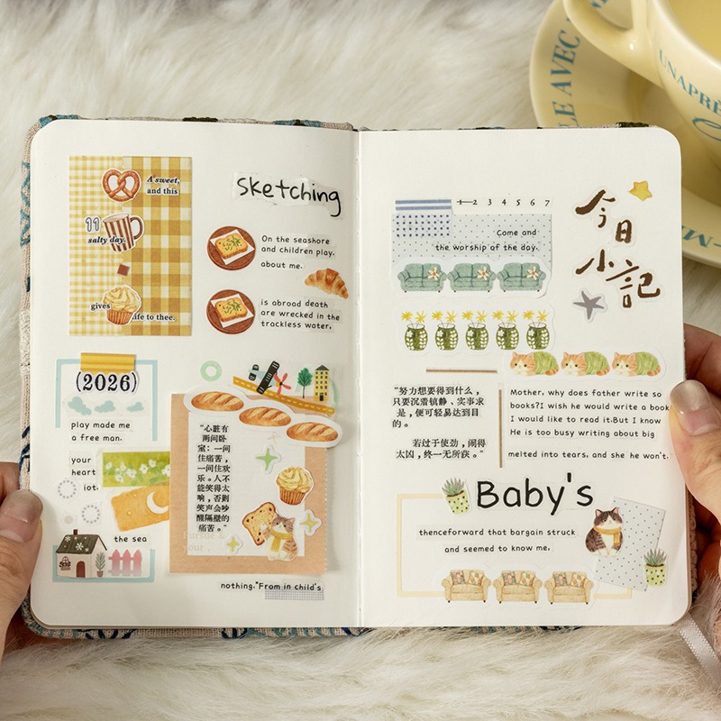 BONBONBONNIE🐰番茄醬少女 貓屋時光 小貓 甜點 傢俱 溫馨 模切膠帶-細節圖5