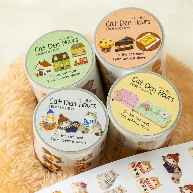 BONBONBONNIE🐰番茄醬少女 貓屋時光 小貓 甜點 傢俱 溫馨 模切膠帶-細節圖7