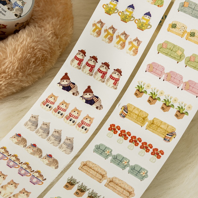 BONBONBONNIE🐰番茄醬少女 貓屋時光 小貓 甜點 傢俱 溫馨 模切膠帶-細節圖8