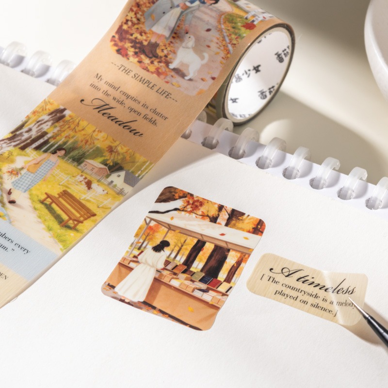 BONBONBONNIE🐰番茄醬少女 悠然假日 插畫文字PET模切膠帶-細節圖3