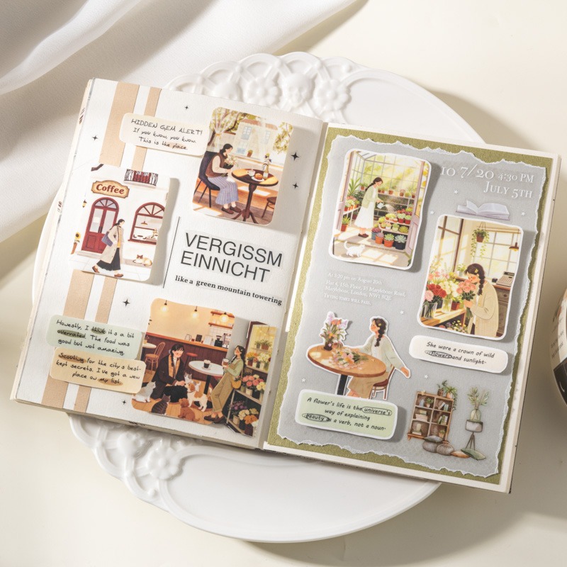 BONBONBONNIE🐰番茄醬少女 悠然假日 插畫文字PET模切膠帶-細節圖5