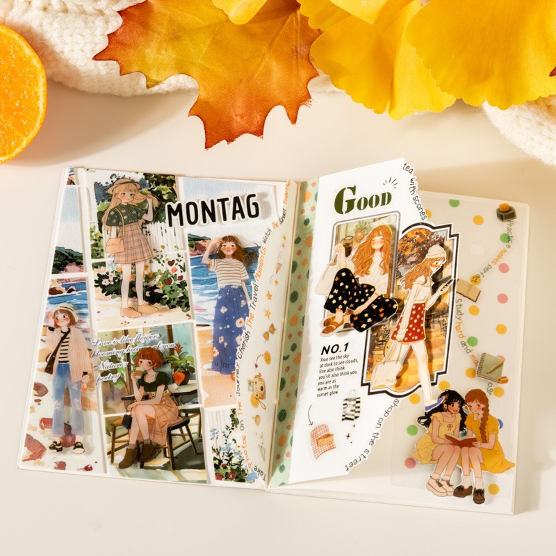 BONBONBONNIE🐰番茄醬少女 橘子味的少女 人物貼紙 造景旅遊PET模切膠帶-細節圖5