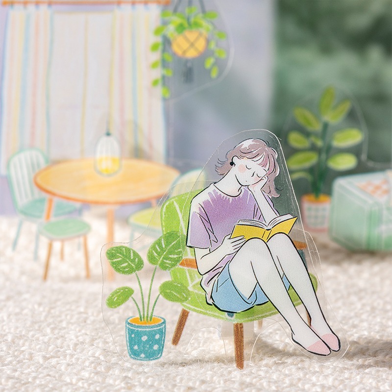 BONBONBONNIE🐰番茄醬少女 彩色心情 手繪插畫PET模切膠帶-細節圖8