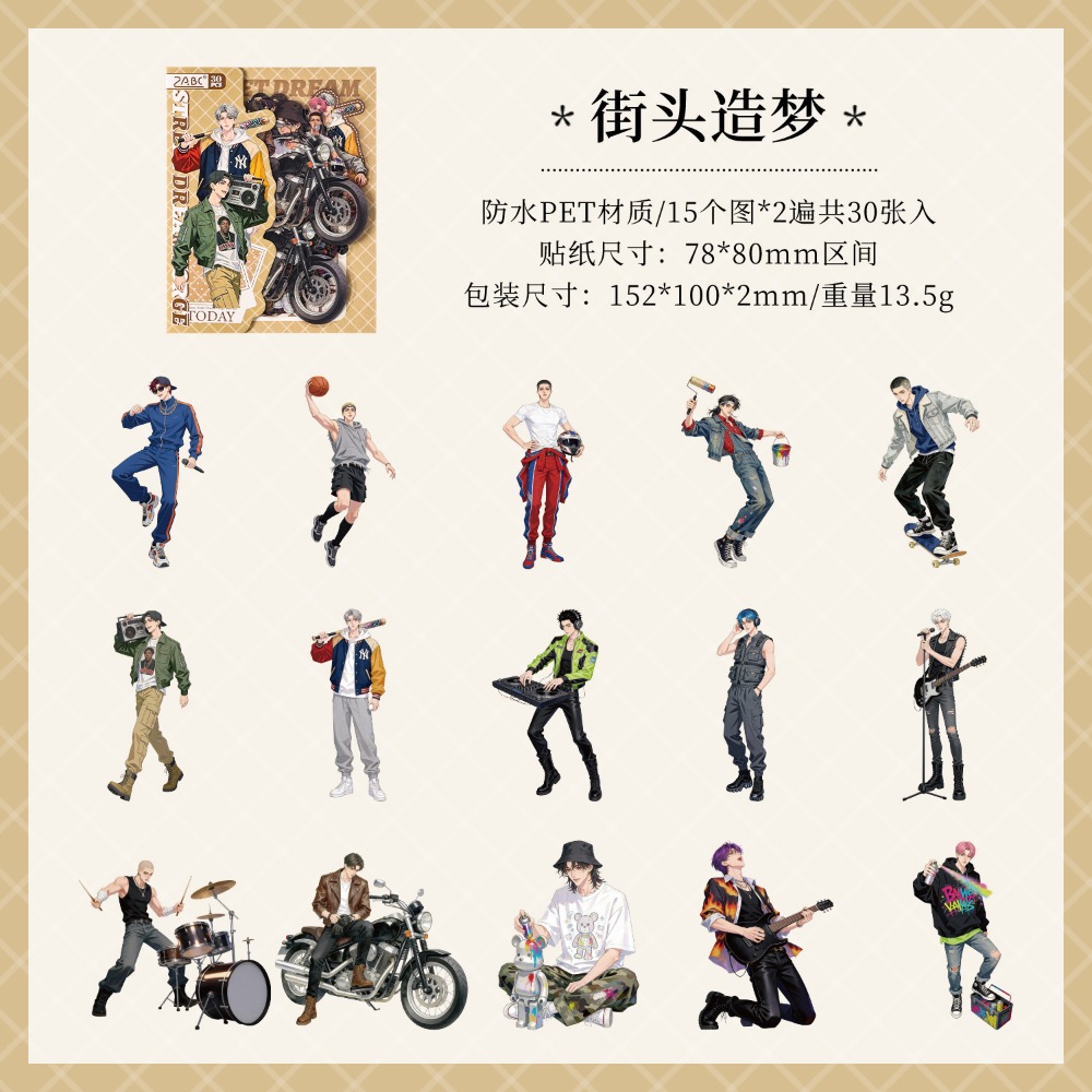 BON BON BONNIE🐰手帳素材  ZACB 人群影跡系列人物 男性角色PET貼紙包-規格圖10
