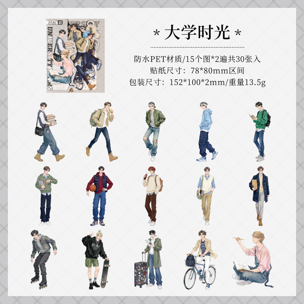 BON BON BONNIE🐰手帳素材  ZACB 人群影跡系列人物 男性角色PET貼紙包-規格圖10