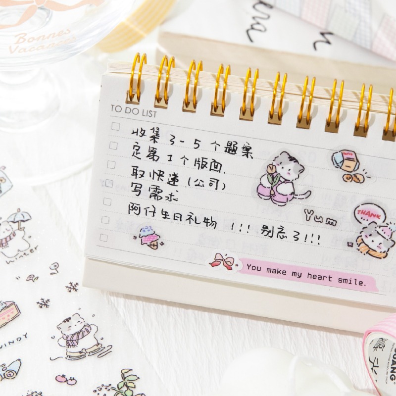 BON BON BONNIE🐰手帳素材  暮光 小貓生活日記系列 pet閃砂咕卡小貼紙膠帶-細節圖3