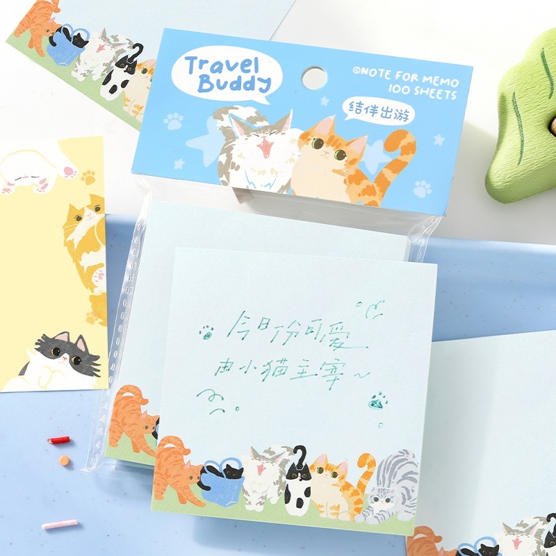 NOTE FOR 懶懶手記本vol.2系列 水彩貓咪插畫留言書寫紙便籤本100入-細節圖7