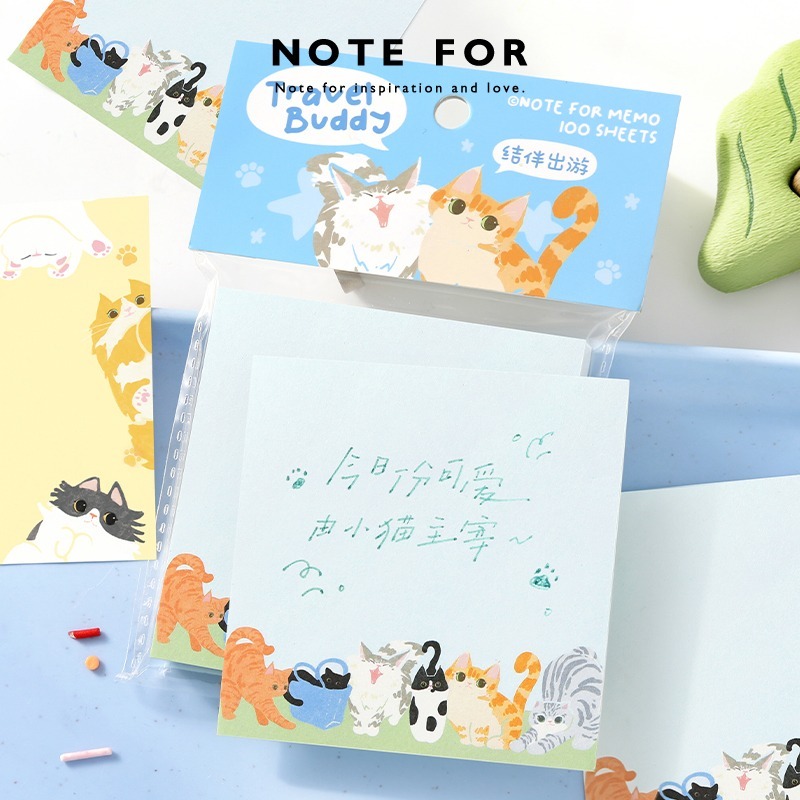 NOTE FOR 懶懶手記本vol.2系列 水彩貓咪插畫留言書寫紙便籤本100入-細節圖8