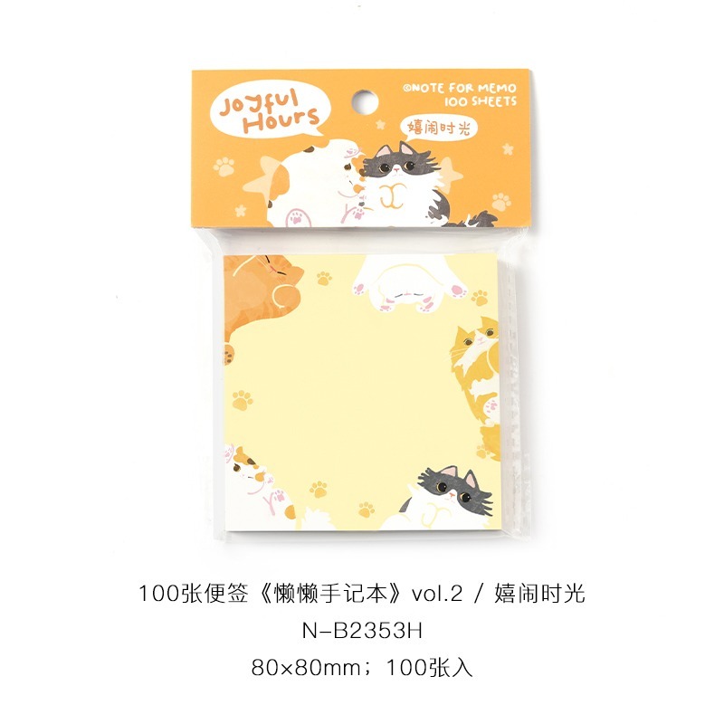 NOTE FOR 懶懶手記本vol.2系列 水彩貓咪插畫留言書寫紙便籤本100入-規格圖10