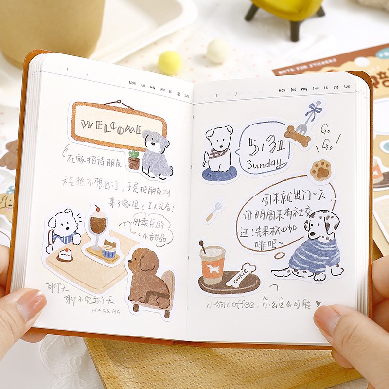 BON BON BONNIE🐰手帳素材  NOTE FOR 人！快來陪汪手繪可愛小貓小狗 樹紋紙裝飾貼紙-細節圖3