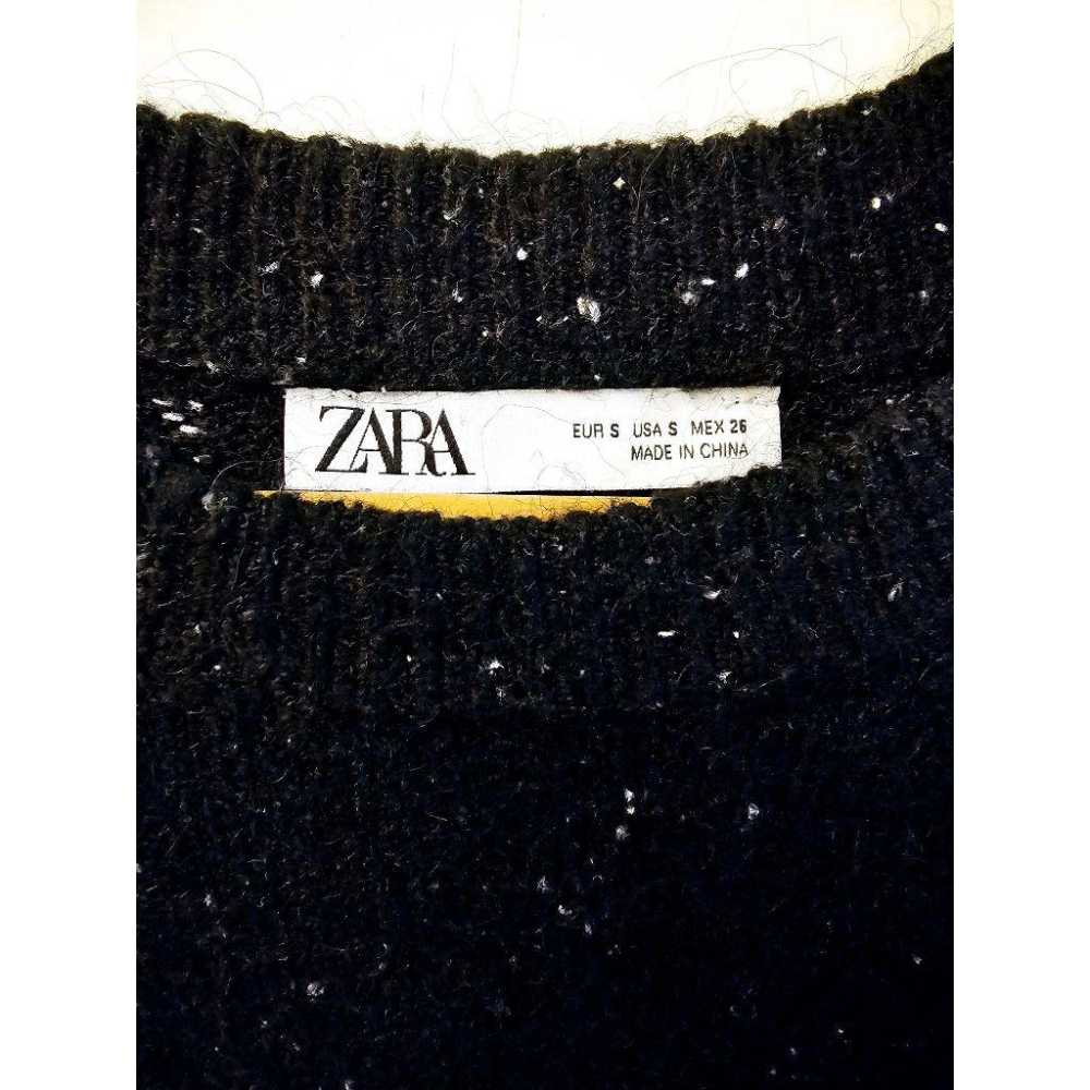 近全新【ZARA】針織長版毛衣 上衣 洋裝 黑底白點-細節圖2