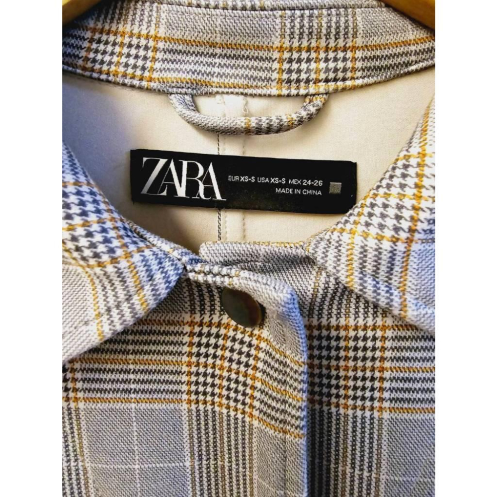 關注折價 近全新【ZARA】長版高質感格紋襯衫式外套 畫家外套-細節圖2