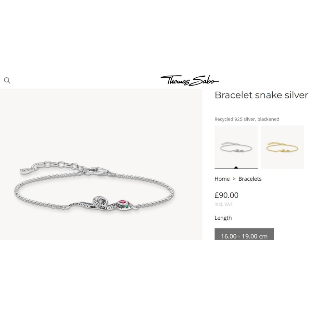 關注折價 德國【Thomas Sabo】寶石蛇手鍊 925純銀-細節圖7